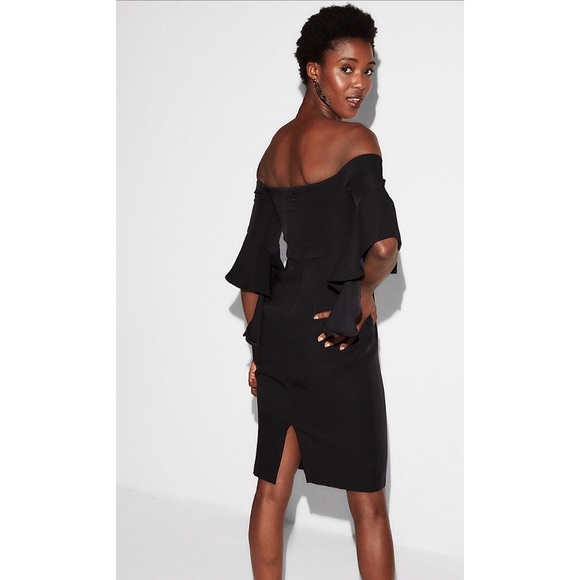 Express fitted drape sleeve black dress - Picture 7 of 8